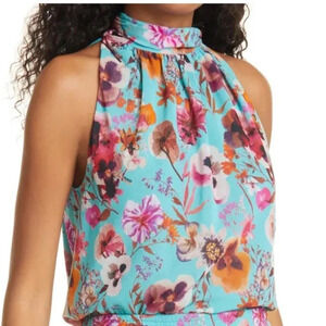 FUZZI Floral Halter Neck Swing Top, Size XL